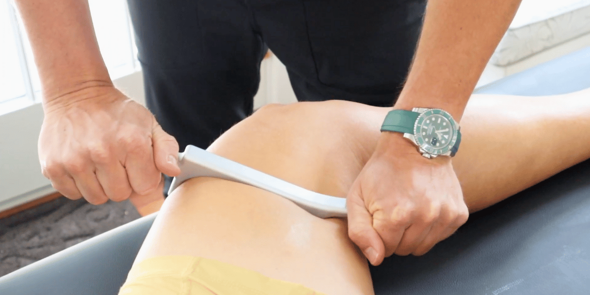 Soft tissue mobilization, using the Alleviate Massage Blade