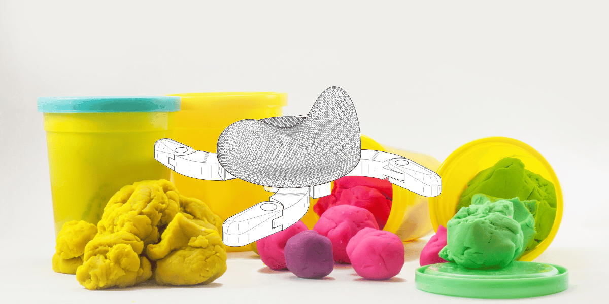 Drawing of the Arch Massager against Play-Doh
